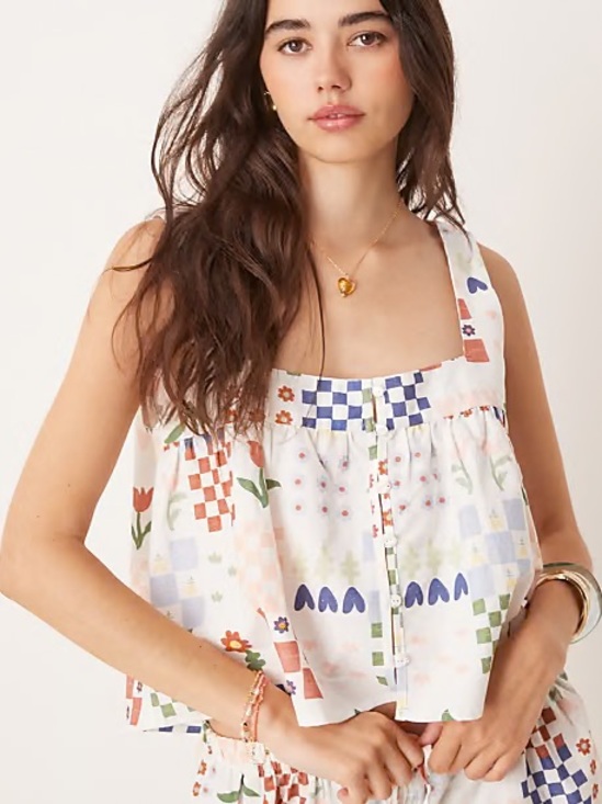 ASOS Tops - NWOT ASOS DESIGN baby doll cami top in tile print - Size 12/L